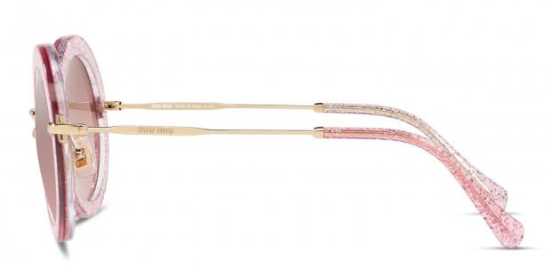 Miu Miu MU 13NS Pink Glitter Gold Sunglasses