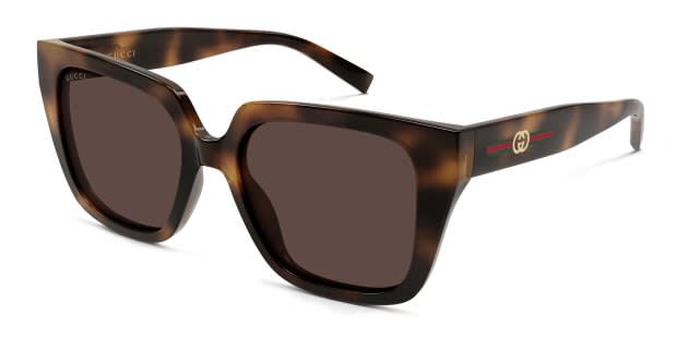 Gucci GG2102S tortoise frame with brown lenses. Lenses provide 100