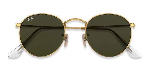 【タマポツ】Ray-Ban ROUND L RB3447 Ray-Ban RB3447 Round Metal Gold, Green Prescription Sunglasses