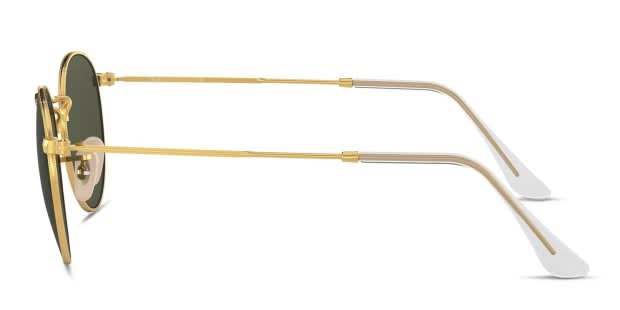 Ray-Ban RB3447 Round Metal Gold, Green Prescription Sunglasses