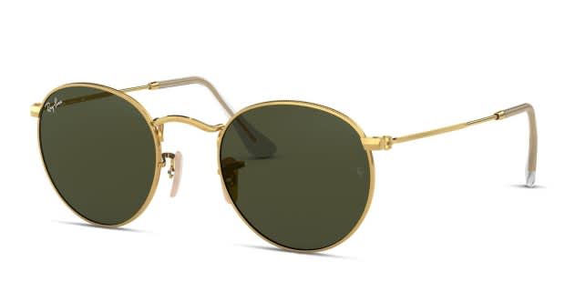 Ray-Ban RB3447 Round Metal Gold, Green Prescription Sunglasses