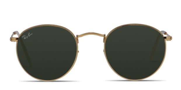 Ray-Ban RB3447 Round Metal Gold, Green Prescription Sunglasses