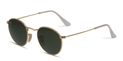 Ray-Ban RB3447 Round Metal Gold, Green glasses - Gold / Green - Angle View