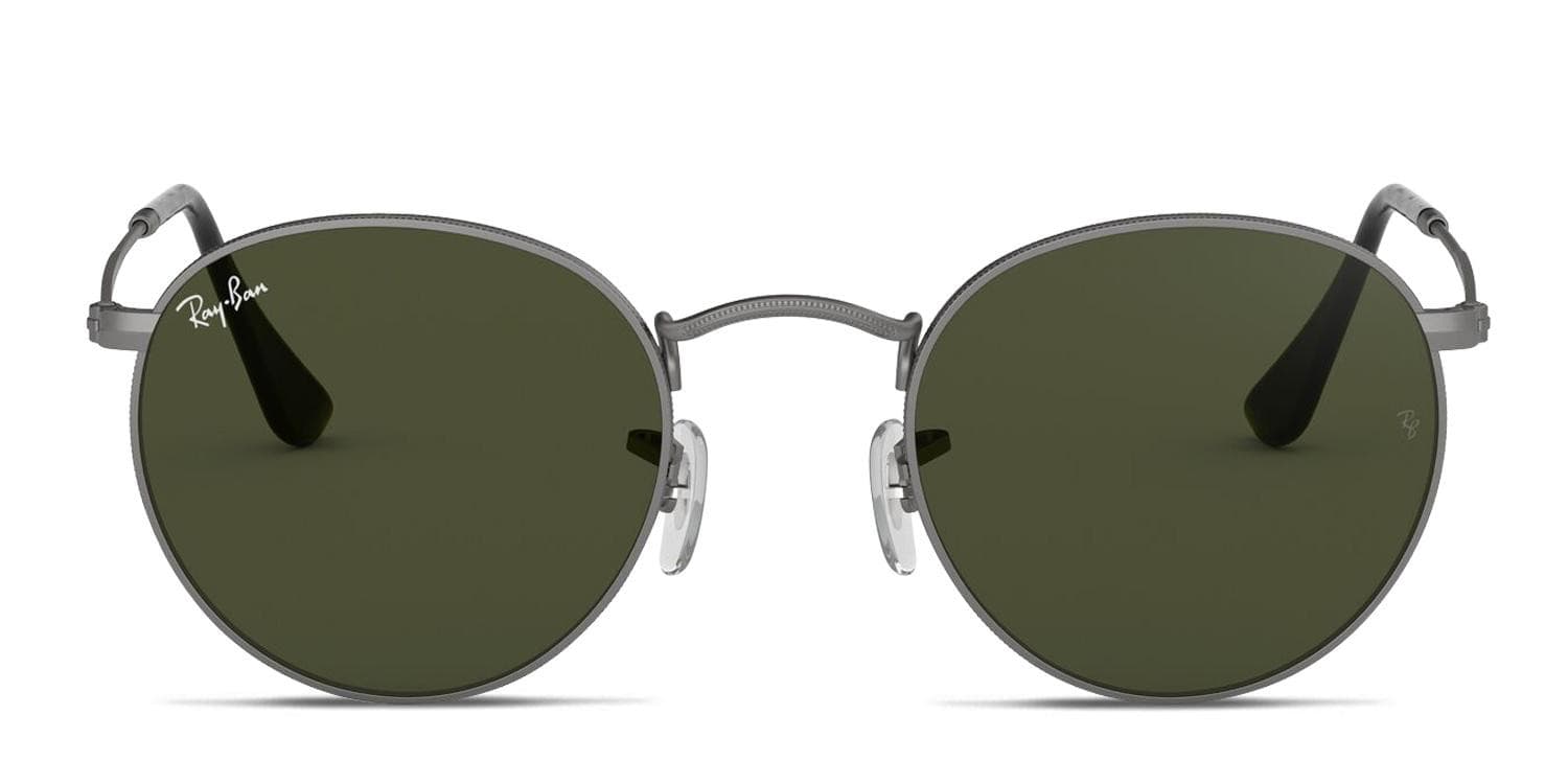 Ray-Ban RB3447 Round Metal Gunmetal, Green glasses - Gunmetal / Green - Frontal View
