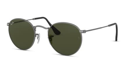 Ray-Ban RB3447 Round Metal Gunmetal, Green glasses - Gunmetal / Green - Angle View