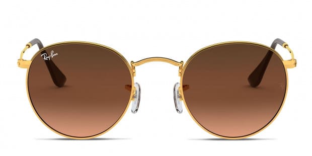 Ray Ban RB3447 Round Metal Gold Bronze Brown Prescription Sunglasses