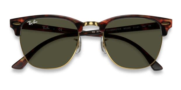 Ray-Ban RB3016F Clubmaster Tortoise, Gold, Green Sunglasses