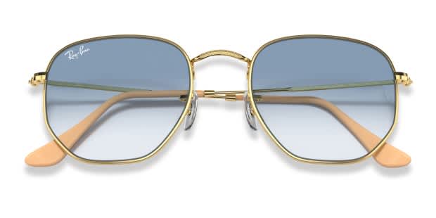 Ray-Ban RB3548 Hexagonal gold frame with clear gradient blue