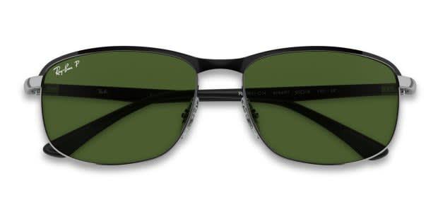 Ray-Ban RB3671CH black, silver frame with polarized dark green