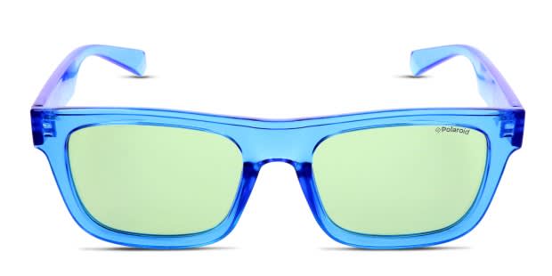 Polaroid PLD 6050/S clear, blue frame with green lenses. Lenses provide  100% UV protection.