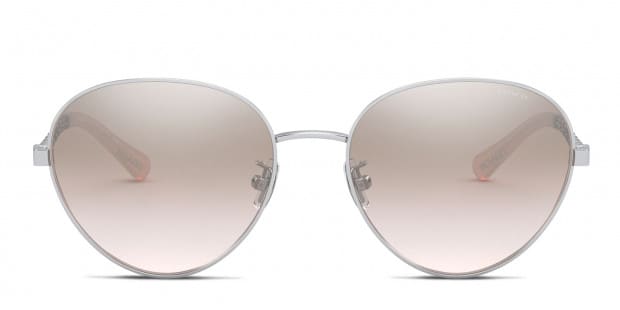 Coach HC7114 silver frame with gray pink mirrored gradient lenses. Lenses provide 100 UV protection