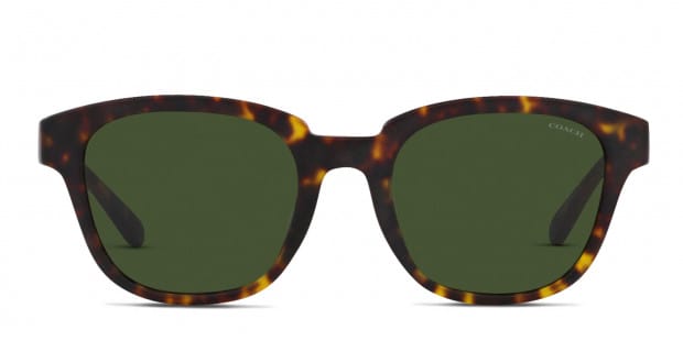 Coach HC8340U tortoise frame with dark green solid lenses. Lenses provide 100 UV protection