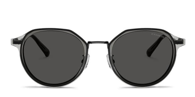 Coach HC7183 black frame with grey solid lenses. Lenses provide
