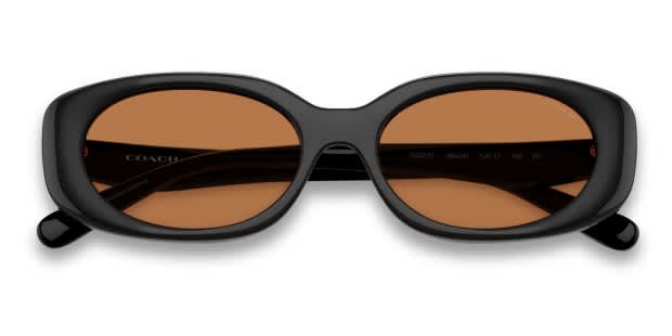 Coach HC8443D black frame with amber solid lenses. Lenses provide