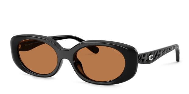 Coach HC8443D black frame with amber solid lenses. Lenses provide