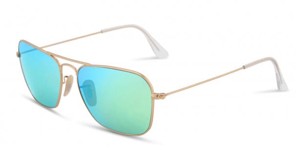 Ray Ban Caravan RB3136 Gold w Green Prescription Sunglasses