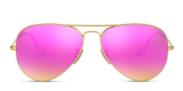 Ray-Ban RB3025 Aviator Large Metal Gold, Pink mirrored lenses. Lenses  provide 100% UV protection.