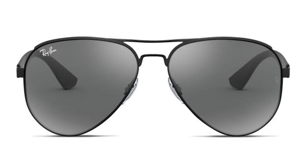 Ray Ban RB3523 black frame with grey mirrored silver lenses. Lenses provide 100 UV protection