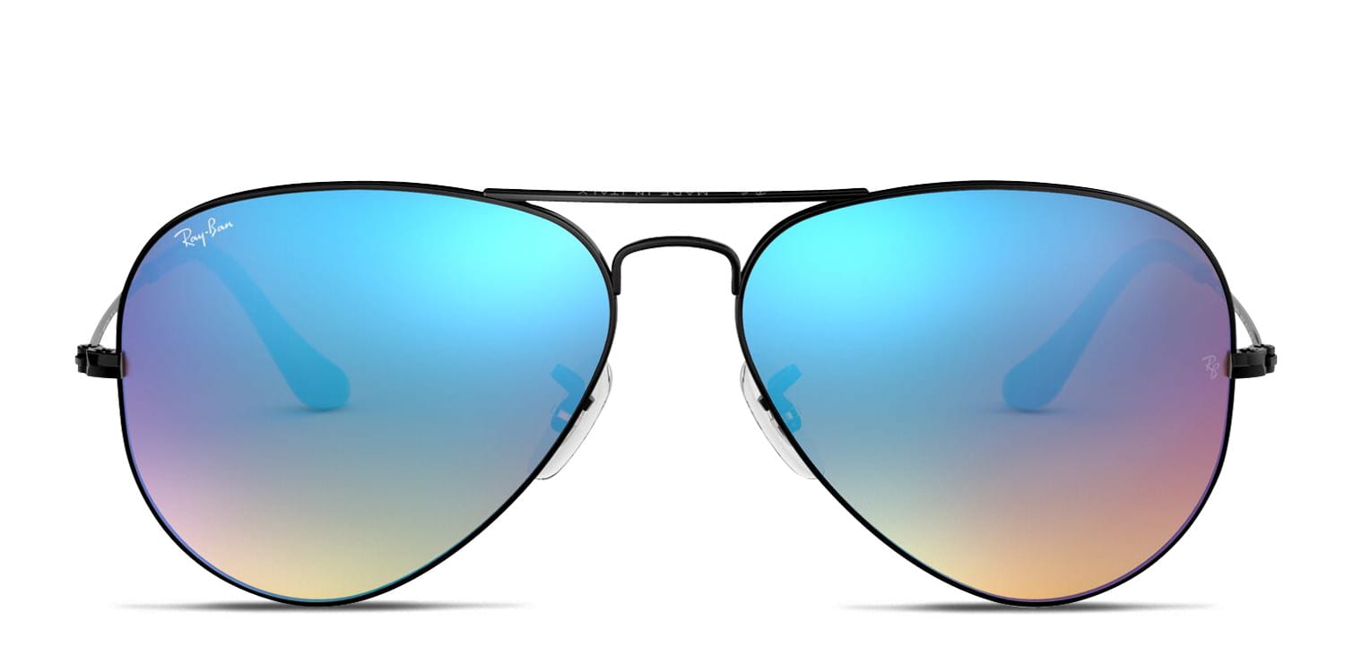 Ray Ban Rb3025 Aviator Large Metal Black Frame With Brown Gradient Mirrored Blue Lenses Lenses Provide 100 Uv Protection