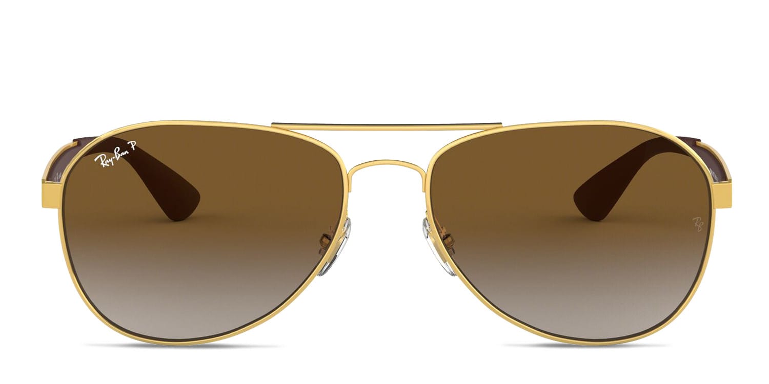 Ray-Ban RB3549 gold frame with brown gradient lenses. Lenses