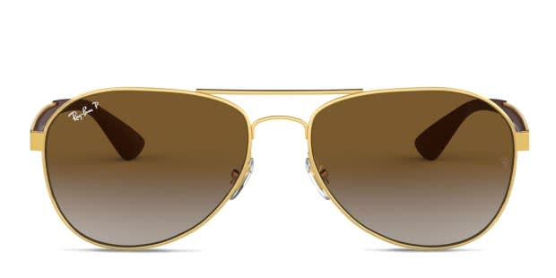 Ray-Ban RB3549 gold frame with brown gradient lenses. Lenses