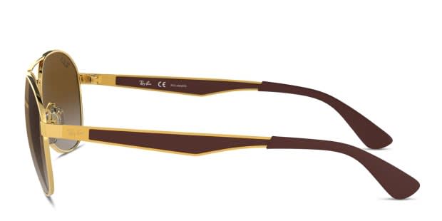 Ray-Ban RB3549 gold frame with brown gradient lenses. Lenses