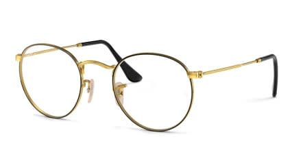 Ray-Ban RX3447V Round Metal Black, Gold glasses - Black / Gold - Angle View