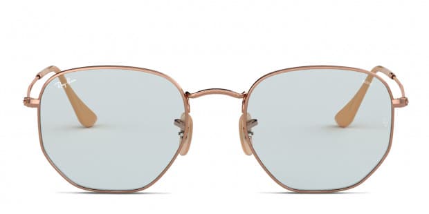 Ray-Ban RB3548N Hexagonal gold frame with evolve light blue