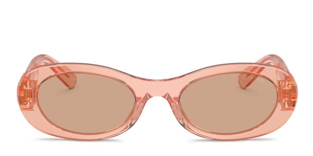Miu Miu MU06ZS clear frame with dark brown lenses. Lenses provide