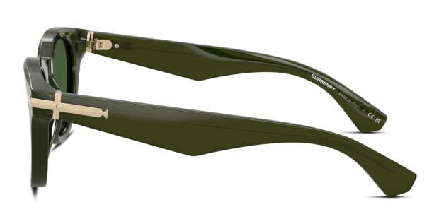 Burberry BE4439 green frame with dark green lenses. Lenses provide