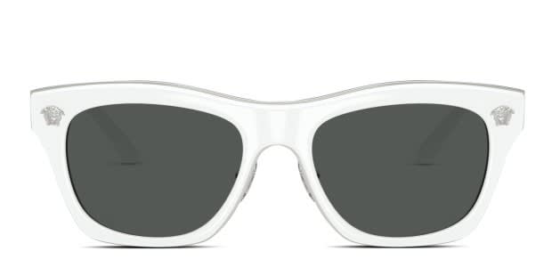 Versace VE2272 white frame with dark grey lenses. Lenses provide 100 UV protection