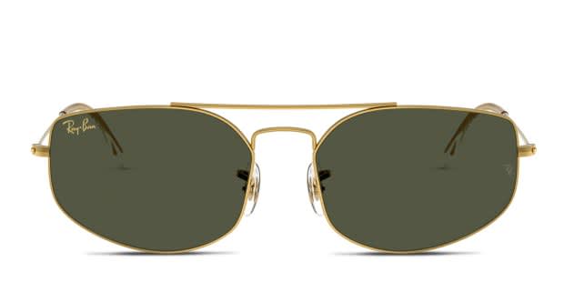 Ray-Ban RB3845 Explorer 5 gold frame with green lenses. Lenses