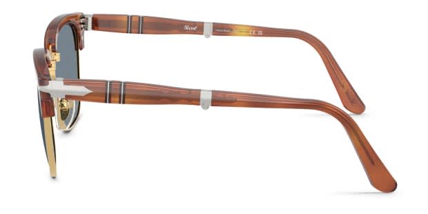 Persol PO3375S brown frame with light blue lenses. Lenses provide