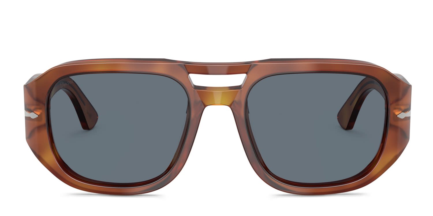 Persol PO3373S Vincent brown frame with light blue lenses. Lenses