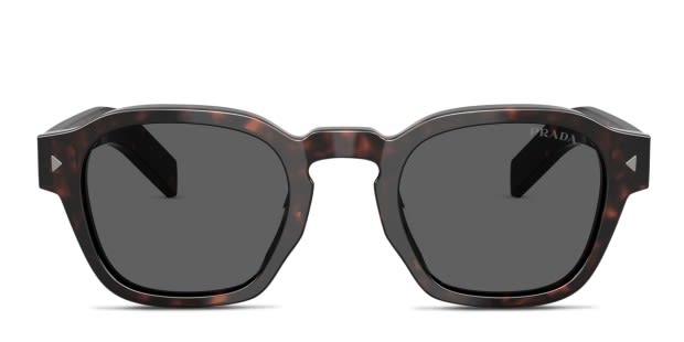 Prada PRA16S tortoise frame with dark grey lenses. Lenses provide