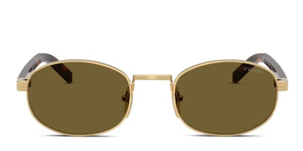 Prada PRB53S gold frame with dark brown lenses. Lenses provide 100