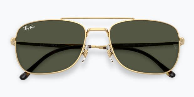 Ray-Ban RB3755 gold frame with green lenses. Lenses provide 100
