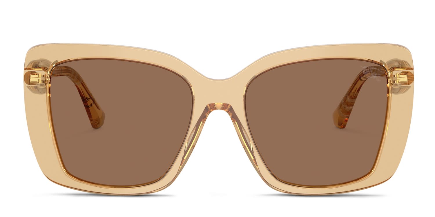 Burberry BE4456 beige frame with dark brown lenses. Lenses provide