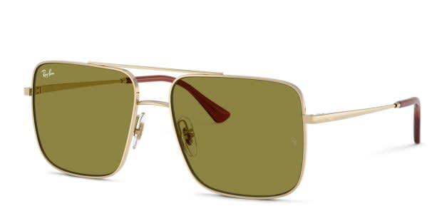 Ray-Ban RB3758 Ari gold frame with green lenses. Lenses provide