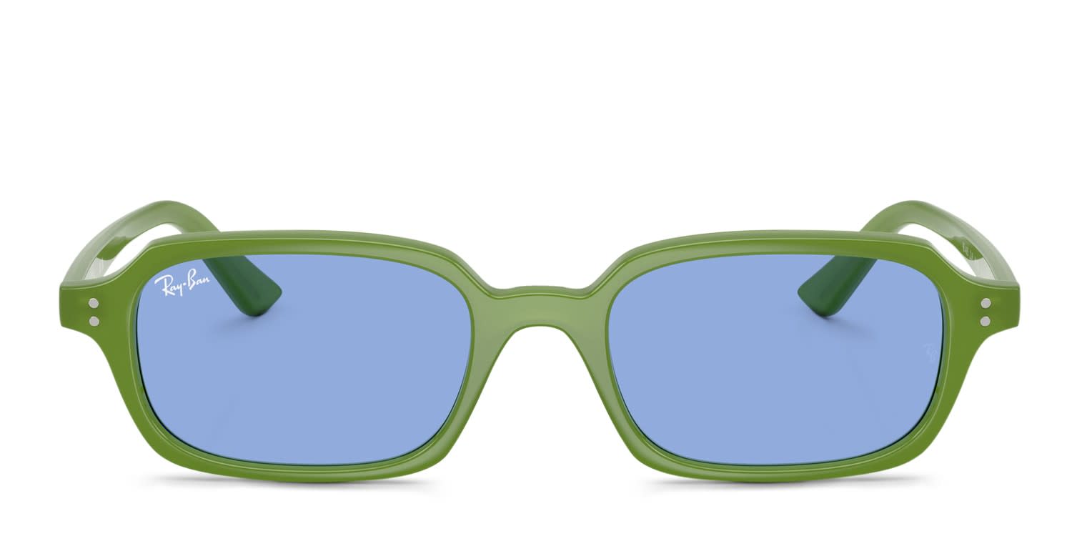 Ray-Ban RB4455 Zuri green frame with blue lenses. Lenses provide