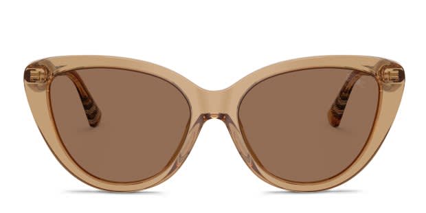 Burberry BE4457 beige frame with dark brown lenses. Lenses provide