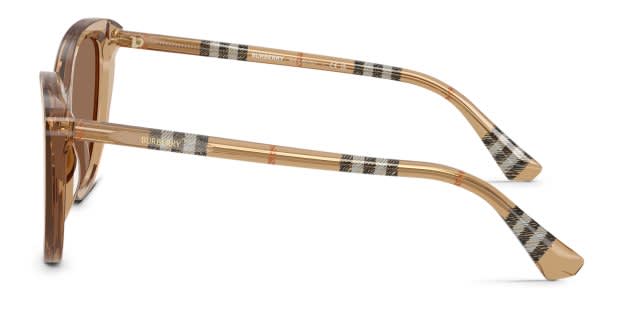 Burberry BE4457 beige frame with dark brown lenses. Lenses provide