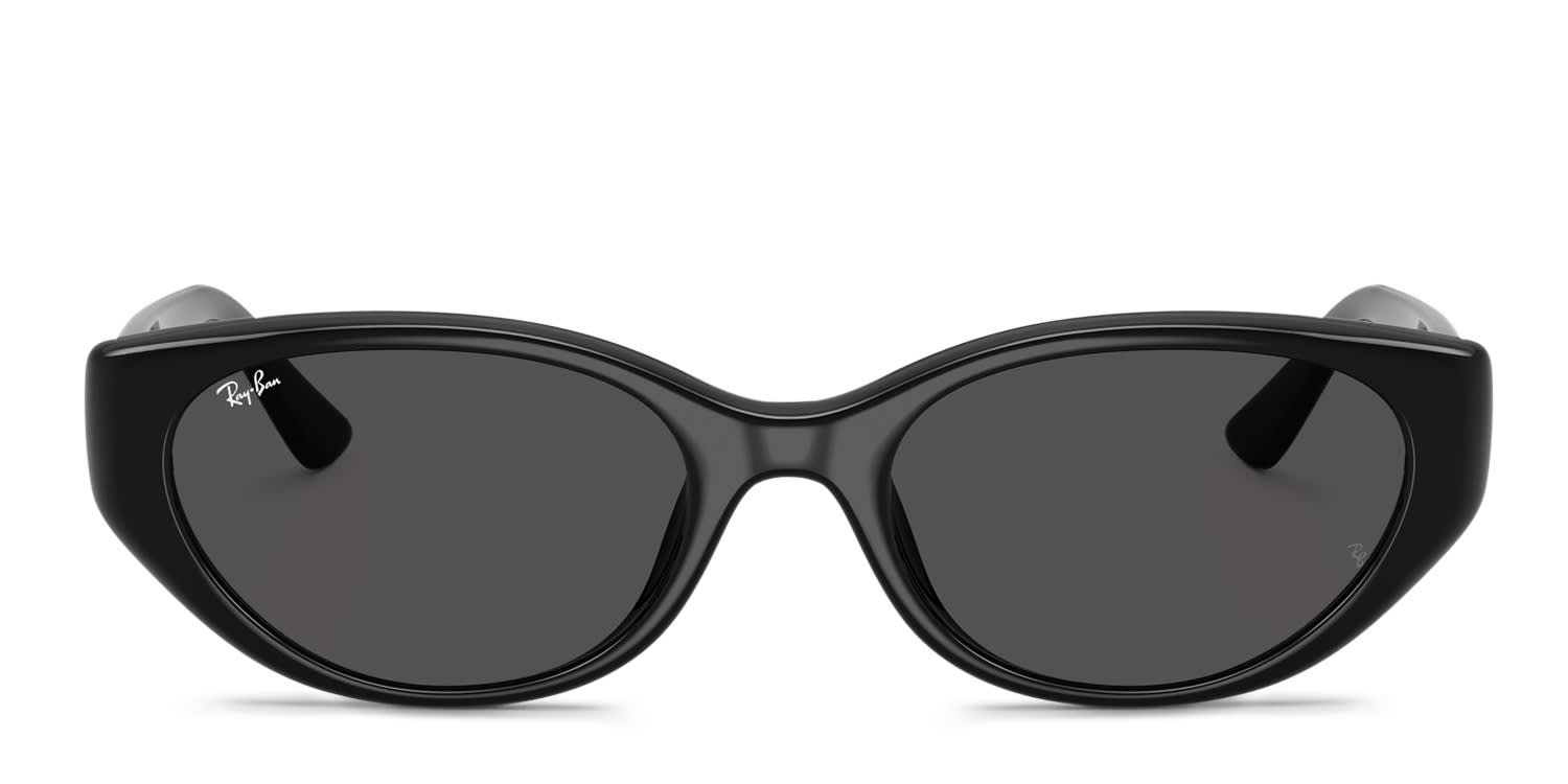 Ray-Ban RB4457D black frame with dark grey lenses. Lenses provide 