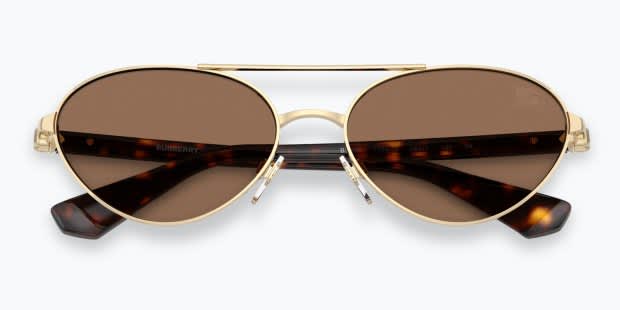 Burberry BE3165 gold frame with dark brown lenses. Lenses provide