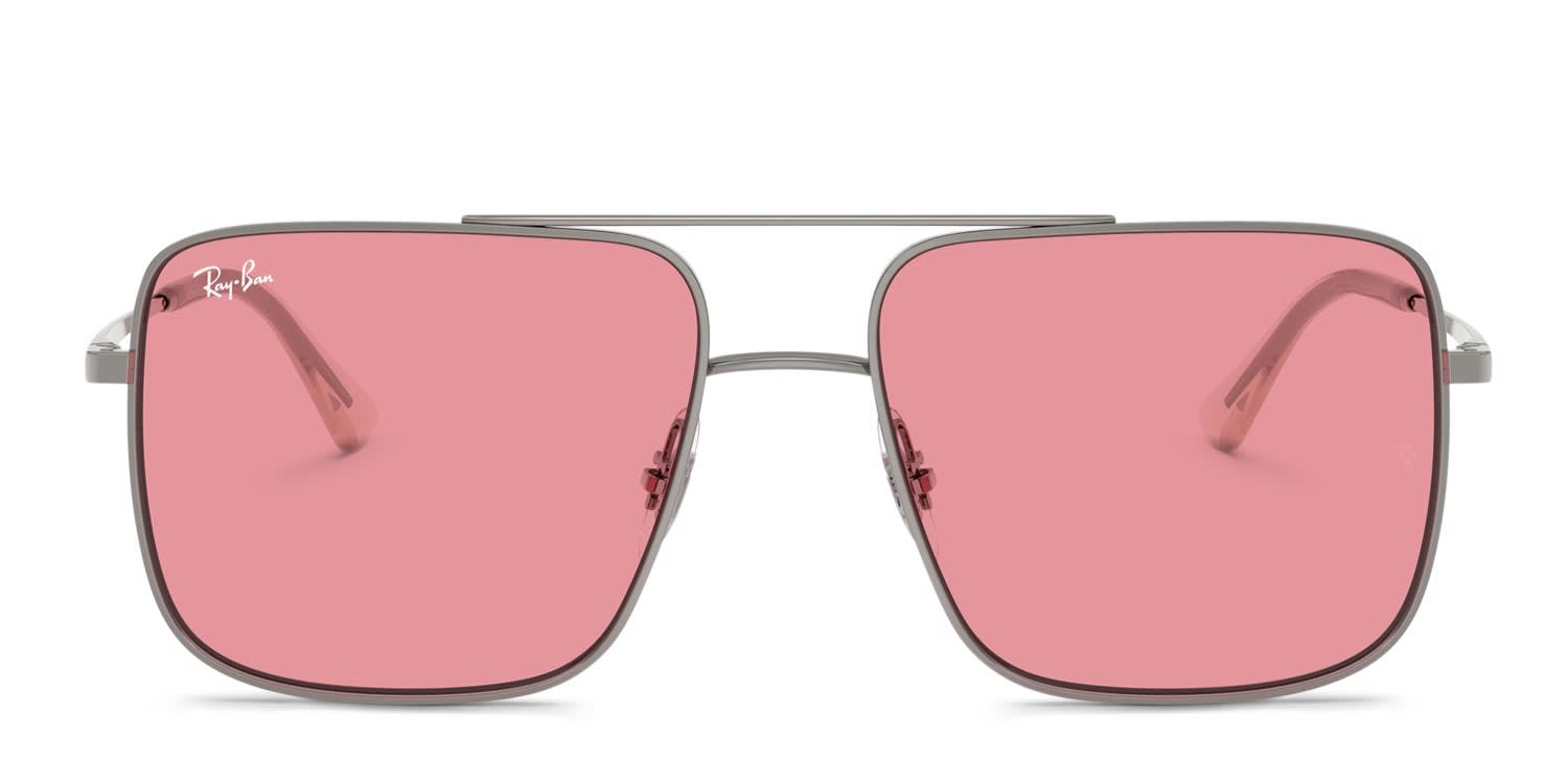 Ray-Ban RB3758 Ari gunmetal frame with pink lenses. Lenses provide