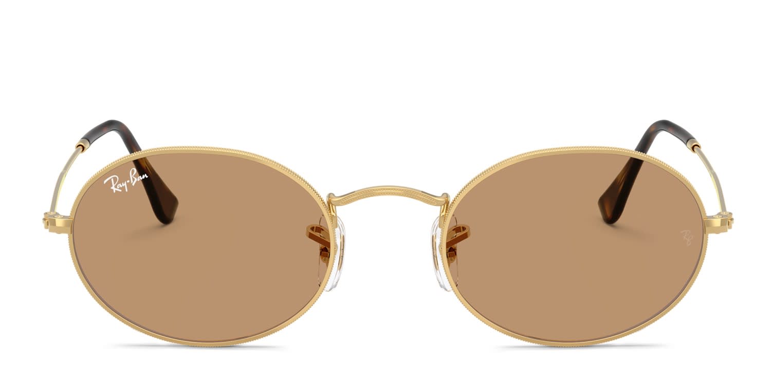 Ray-Ban RB3547 Oval gold frame with brown lenses. Lenses provide