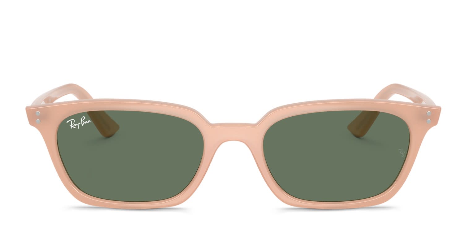 Ray-Ban RB4456 Zaya pink frame with dark green lenses. Lenses