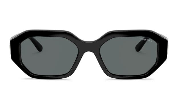 Vogue VO5675S black frame with dark grey polarized lenses. Lenses