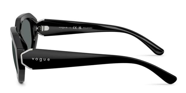 Vogue VO5675S black frame with dark grey polarized lenses. Lenses
