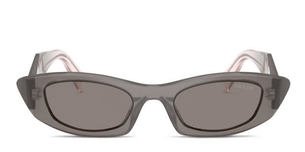 Prada PRB16S gray frame with dark grey lenses. Lenses provide 100